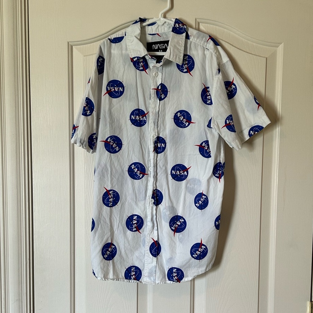 White and Blue NASA Casual Button Down Shirt